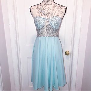 Turquoise Strapless Lace Dress